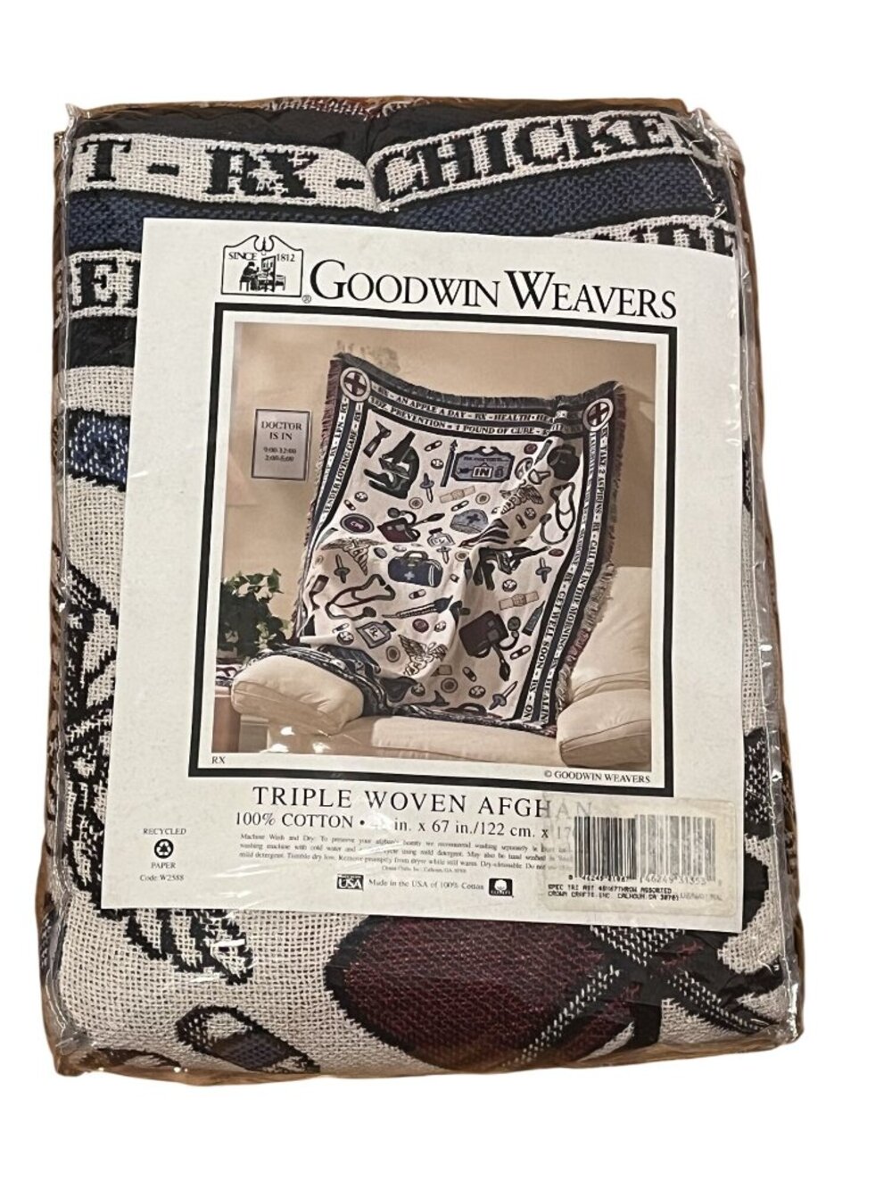 Vintage Goodwin Weavers Embroidered Tapestry Throw Blanket Doctor Print
